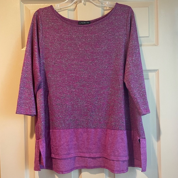 Lane Bryant Heathered Purple 3/4 Sleeve Hi-Low Top w/Side Slits, Size 14/16 - Picture 1 of 9